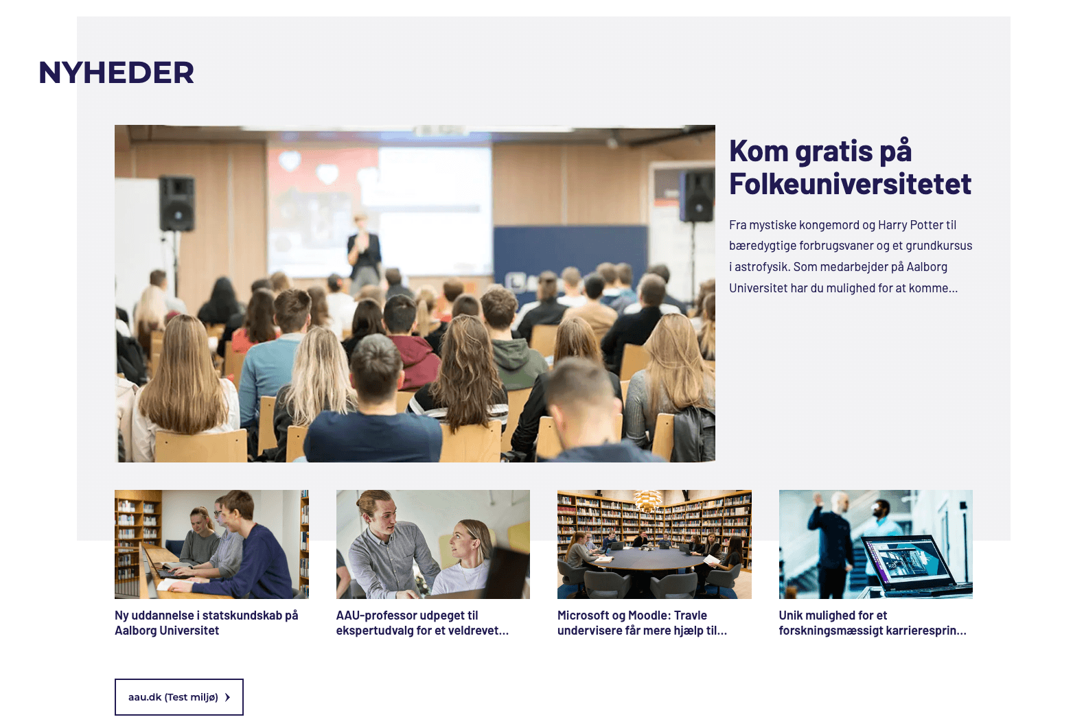 Et screenshot af hvordan News Box modulet ser ud